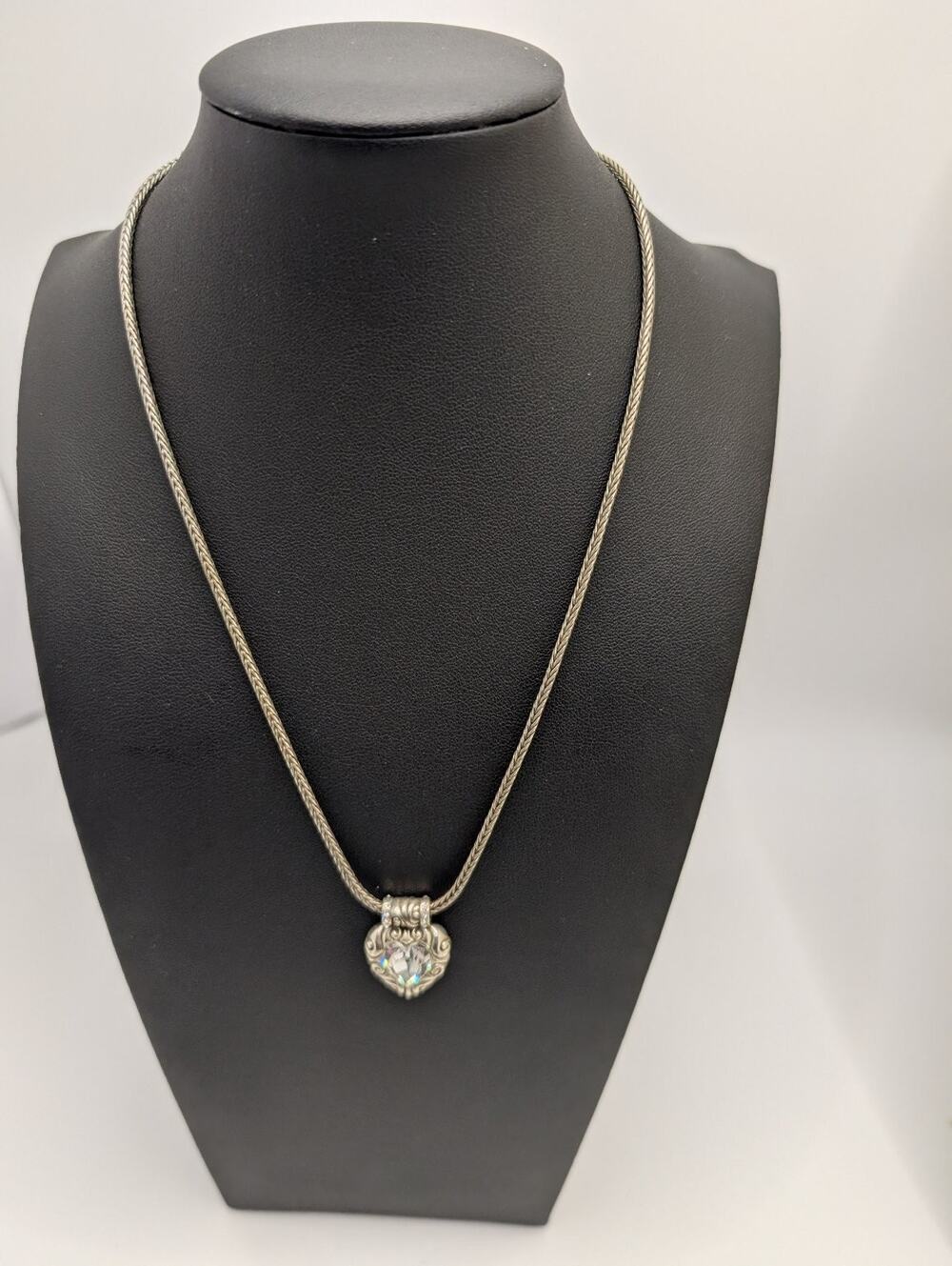 Brighton Swarvorski Crystal Heart Pendant Necklace Silver Tone Reversible READ